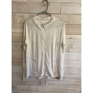 Athleta Womens Medium White Lightweight Full Zip Hooded Athletic Work Out Jacket